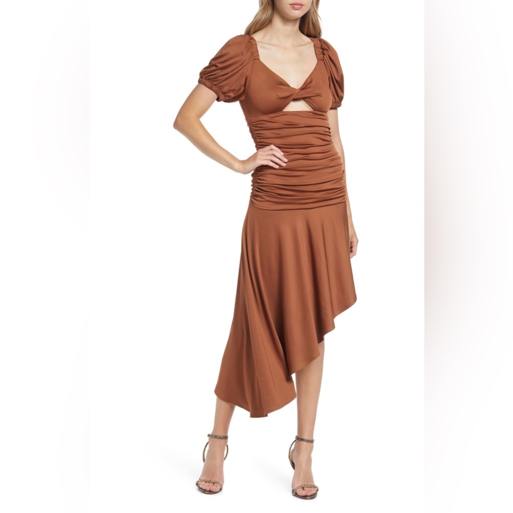 Maxine Puff Sleeve Twist Front Asymmetric Hem Dress